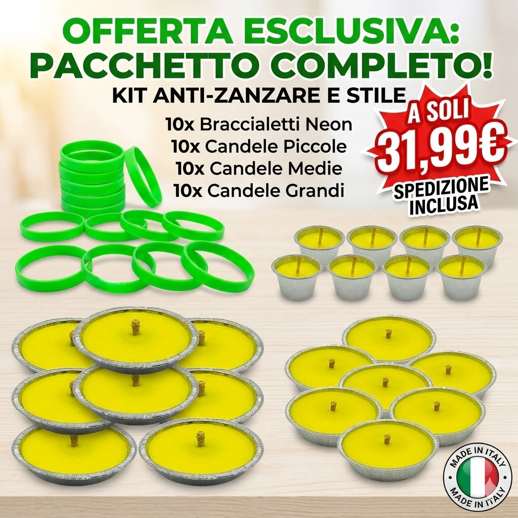 Kit Anti-Zanzare Completo 40 Pezzi | Candele Citronella + Braccialetti
