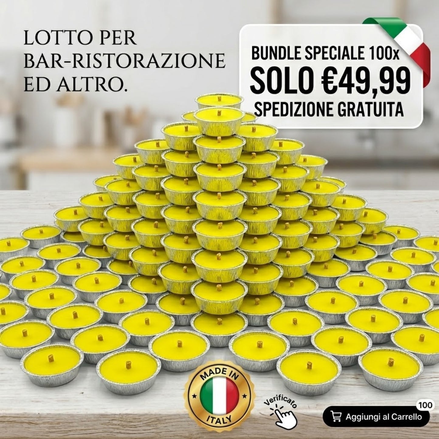 Lotto 100 Candele alla Citronella - Antizanzare | Candele alla citronella 11 cm