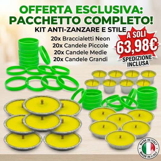 Kit antizanzare 80 pezzi – candele citronella + braccialetti