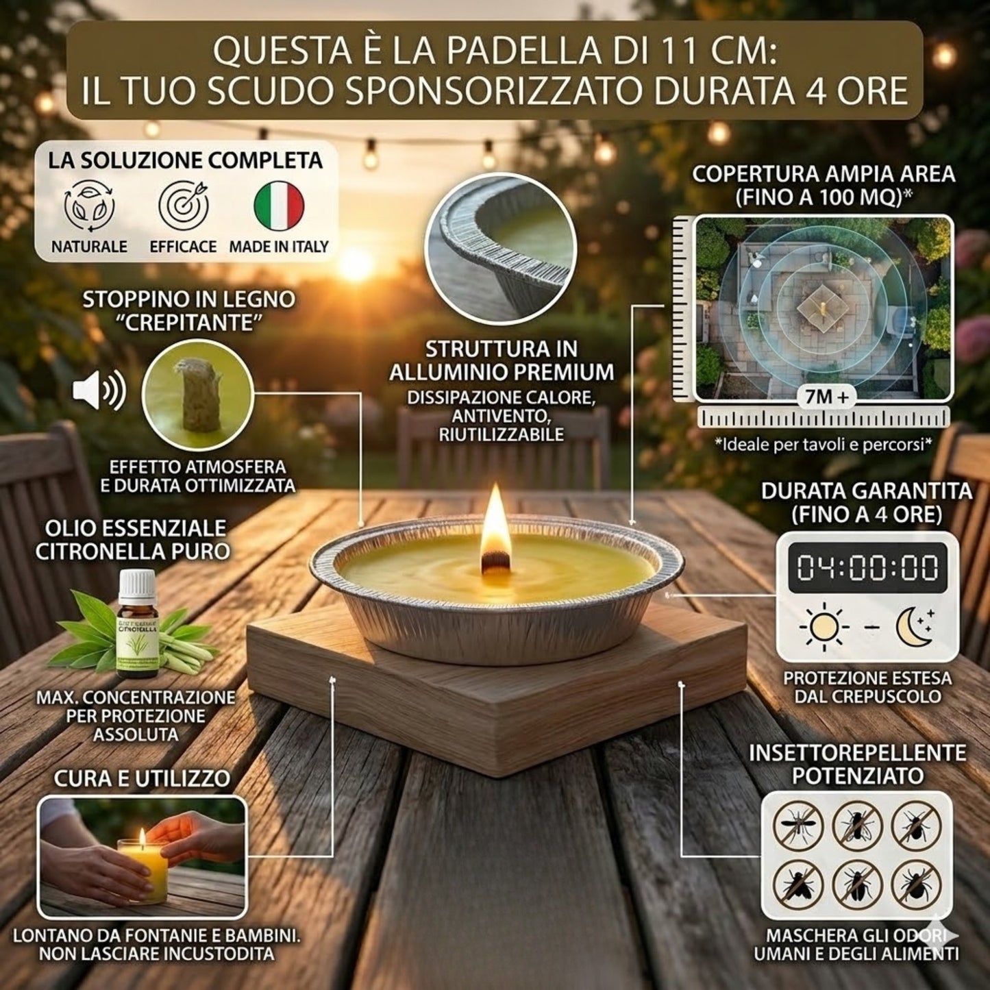 Candela alla Citronella in alluminio (11 cm) – Antizanzare da Esterno ad Ampia Durata