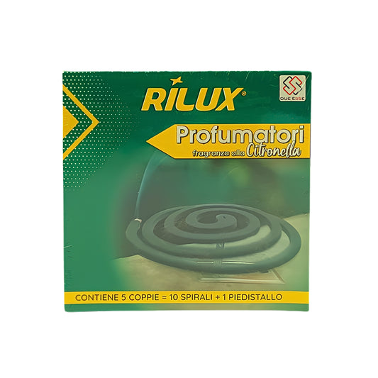 Spirali Antizanzare alla Citronella Rilux – 10 Spirali + Piedistallo | Ø 12 cm