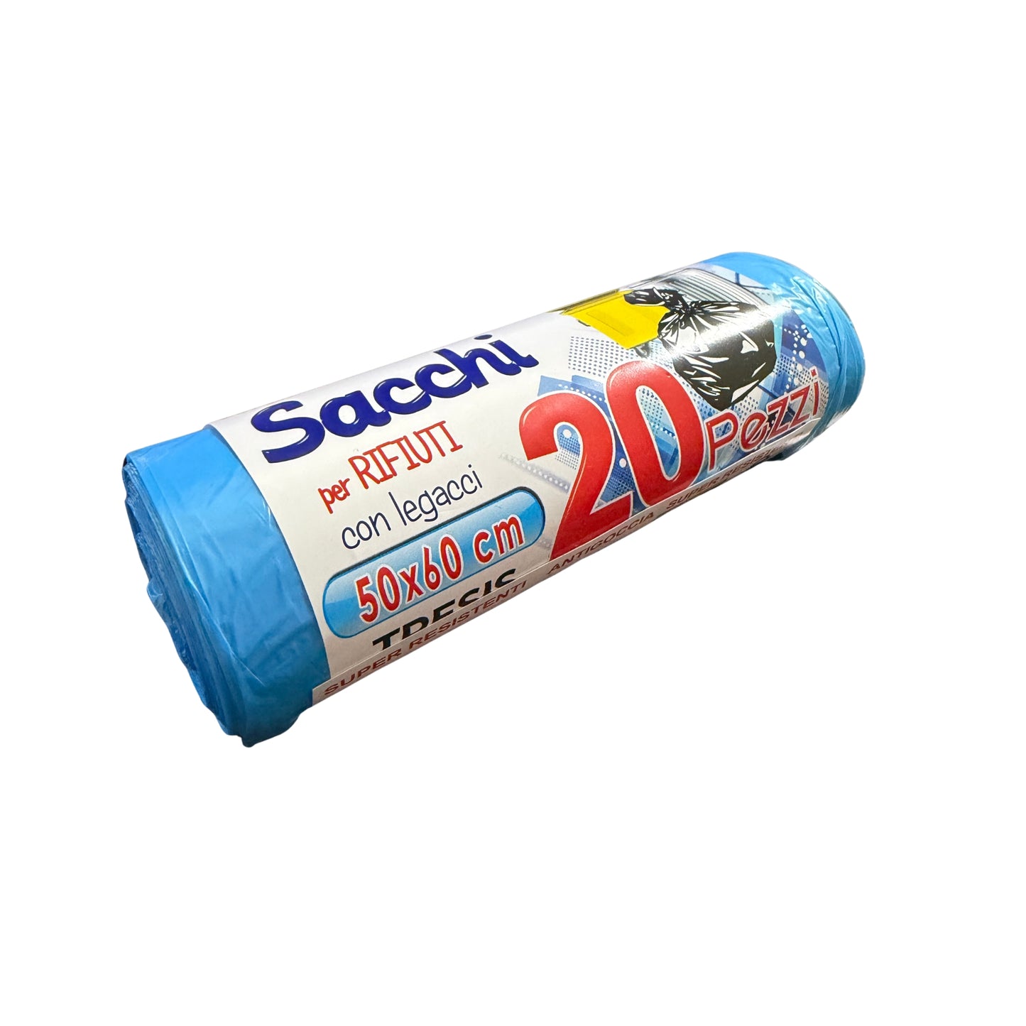 Sacchi per Rifiuti con Legacci – 20 pezzi | 50x60 cm – Super Resistenti Antigoccia – Blu